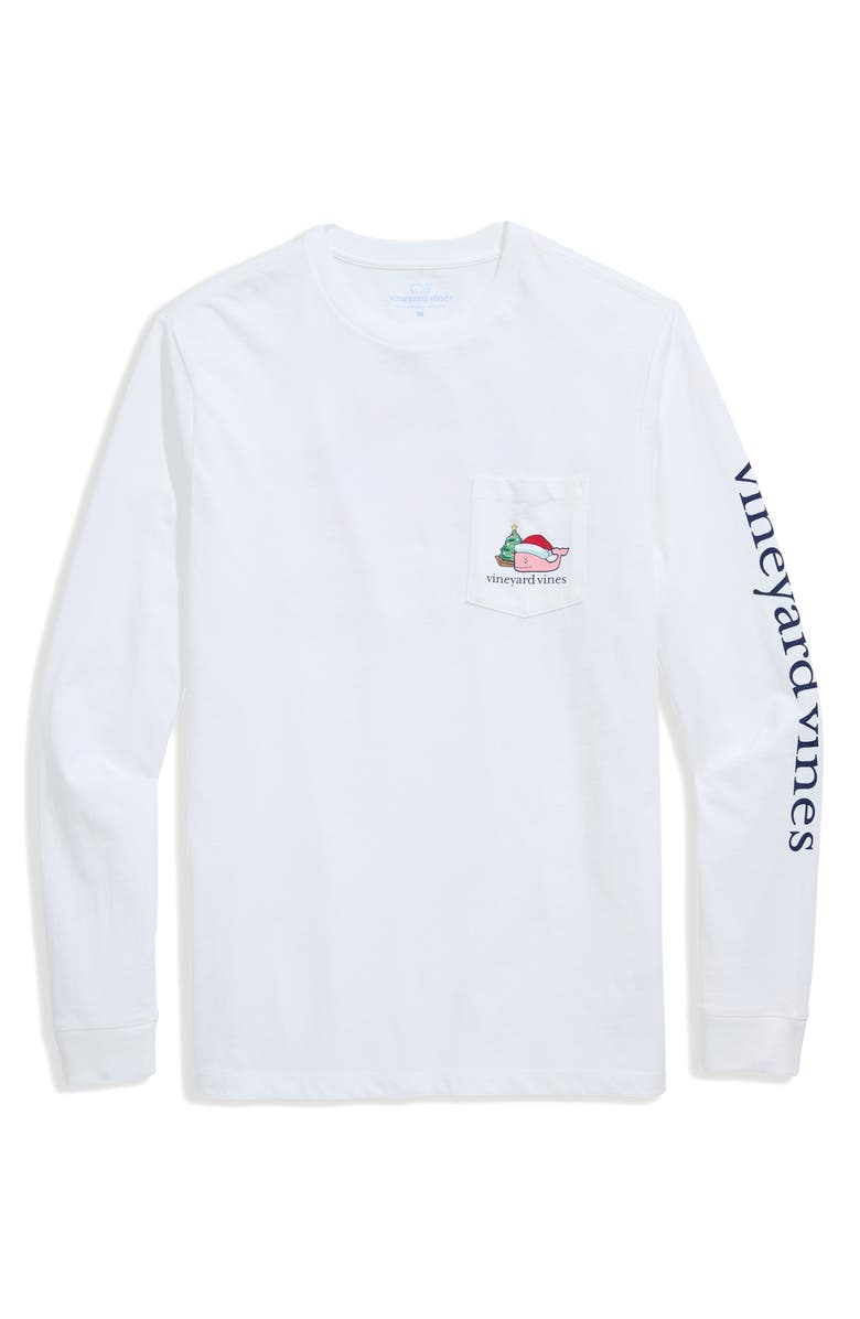 vineyard vines Santa Whale Tree Long Sleeve Pocket Graphic T-Shirt, Main, color, White Cap