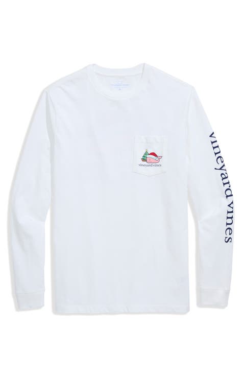 Santa Whale Tree Long Sleeve Pocket Graphic T-Shirt