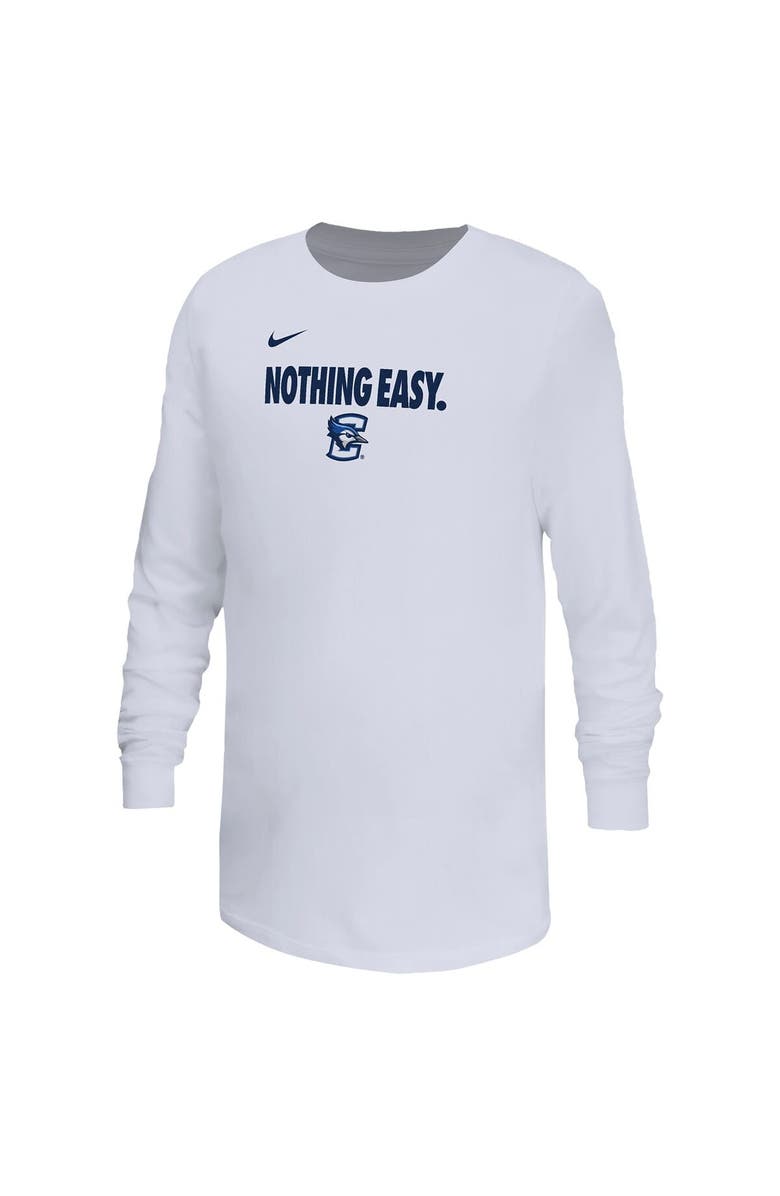 Nike Youth Nike White Creighton Bluejays 2025 On-Court Bench Long Sleeve T-Shirt, Alternate, color,