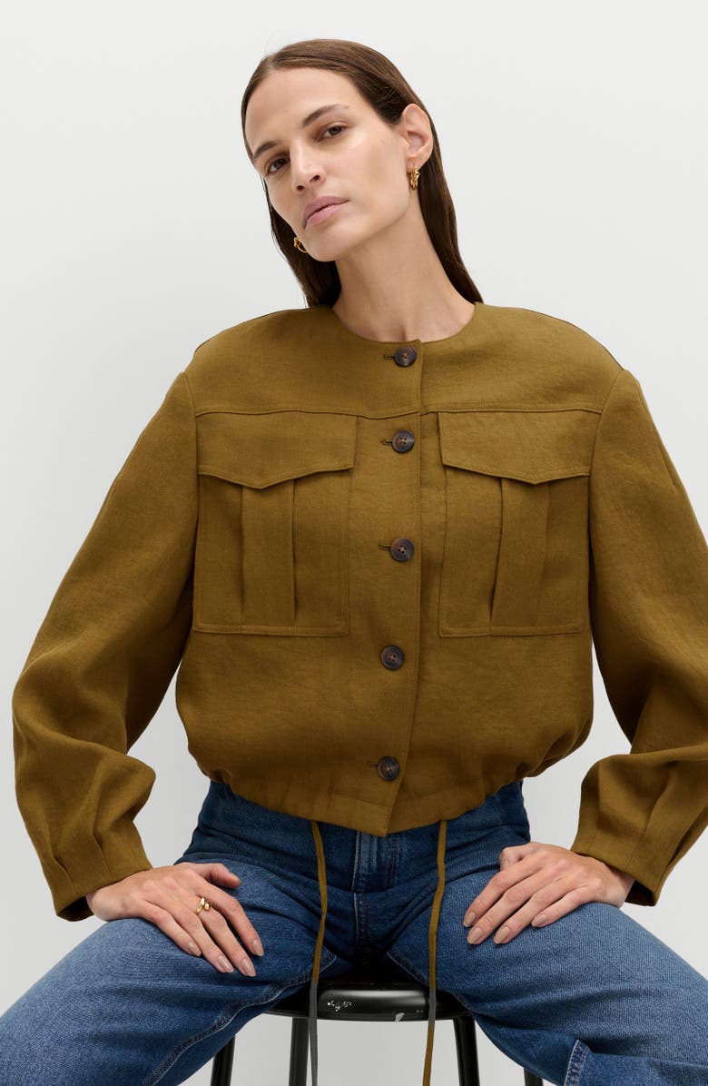 M&S Collarless Jacket, Alternate, color, Mossy Brown
