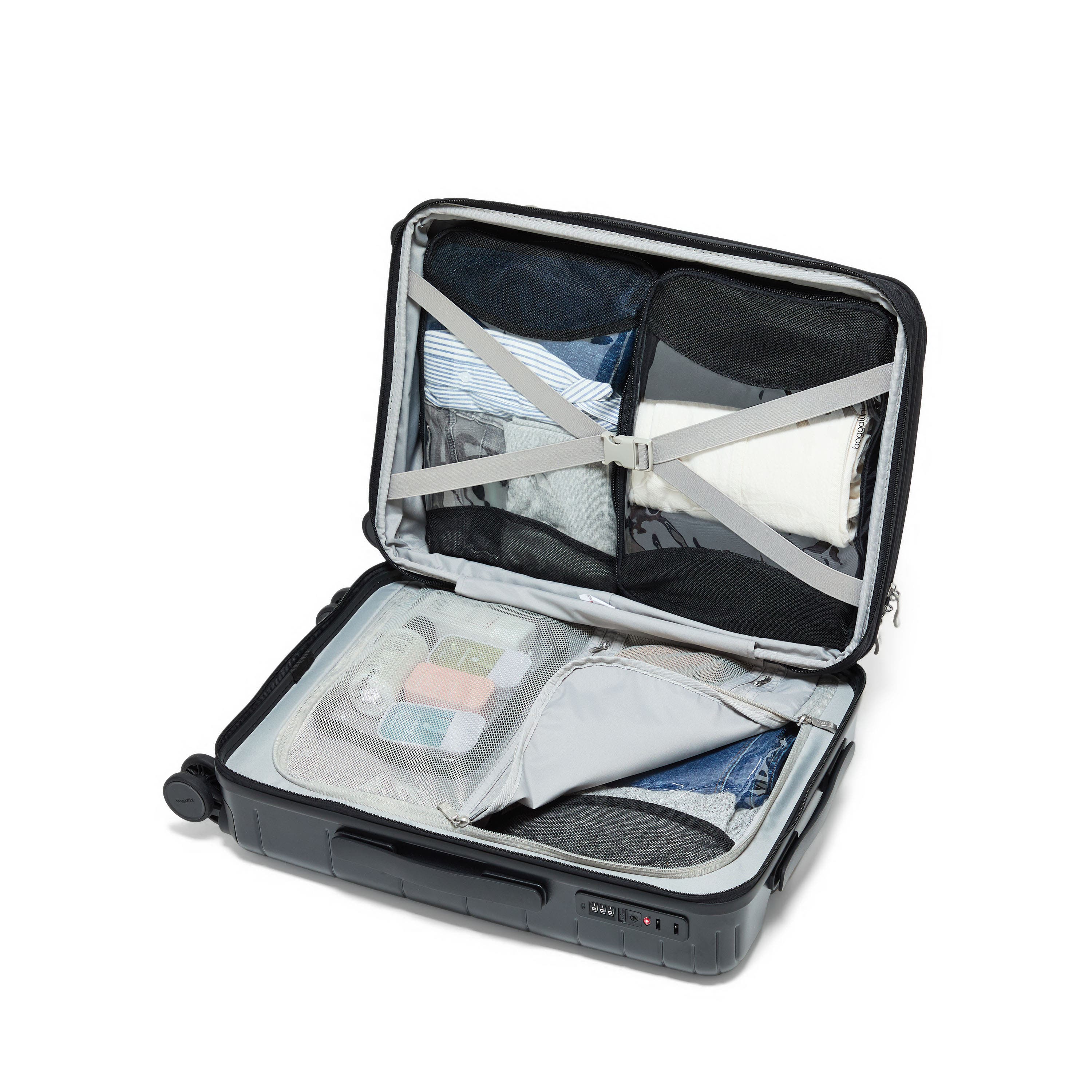 BAGGALLINI Set Wave 22in 4 Wheel Hybrid Carry-On, Alternate, color, Black