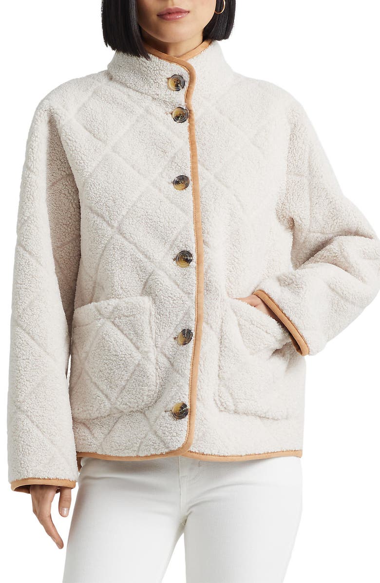 Lauren Ralph Lauren Quilted Faux Shearling Jacket, Alternate, color, Cream