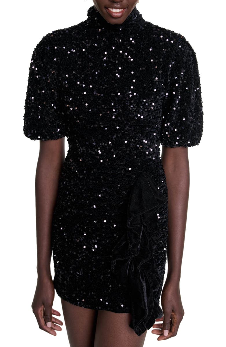 maje Short velvet and sequinned dress, Alternate, color, 