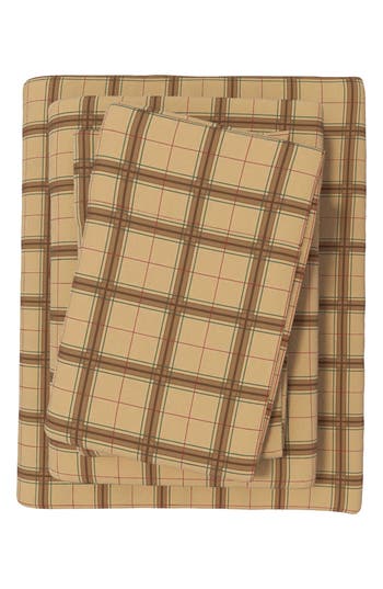 Woven & Weft Plaid 4-piece Flannel Bed Sheet Set In Brown