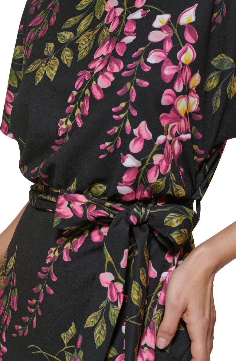 Kensie Boatneck Floral Print Dress, Alternate, color, Black Multi