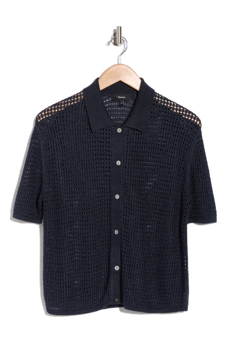Neo Open Stitch Linen Blend Mesh Cardigan, Alternate, color, NOCTURNE NAVY