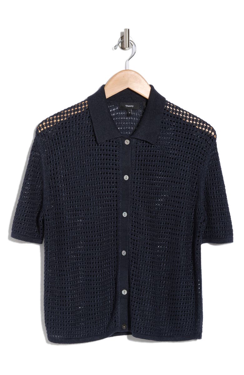 Theory Neo Open Stitch Linen Blend Mesh Cardigan, Alternate, color, Nocturne Navy