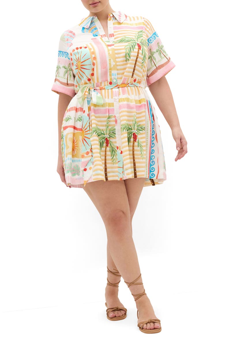 Lia Tie Waist Mini Shirtdress, Main, color, SEA DREAM PLC