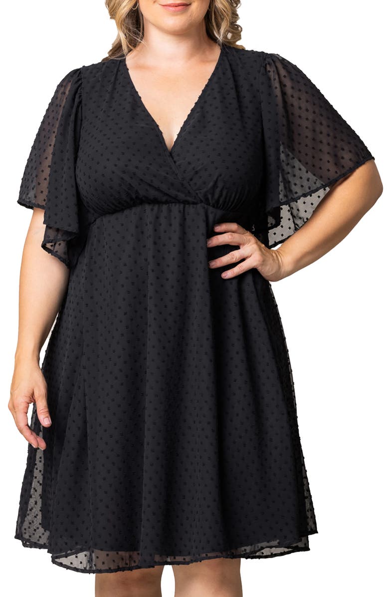 Kiyonna Florence Flutter Sleeve Dress, Alternate, color, Onyx