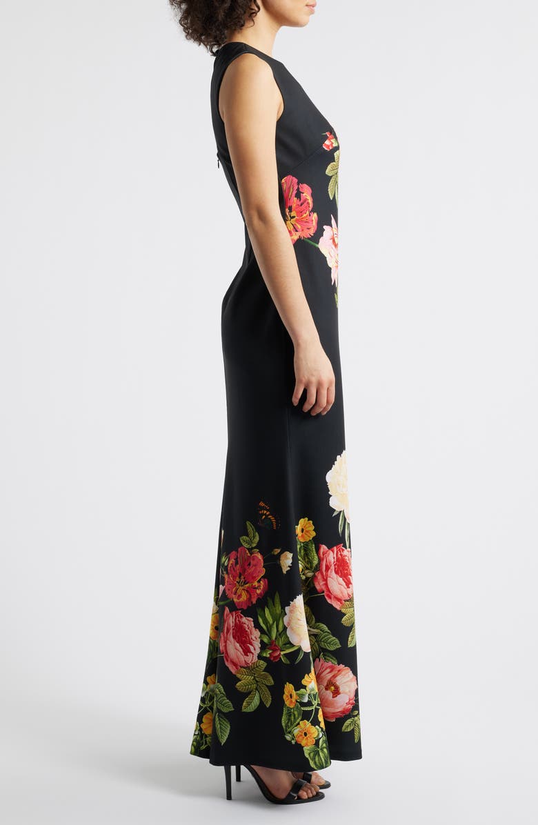 Vince Camuto Floral Sleeveless Mermaid Gown, Alternate, color, Black Multi