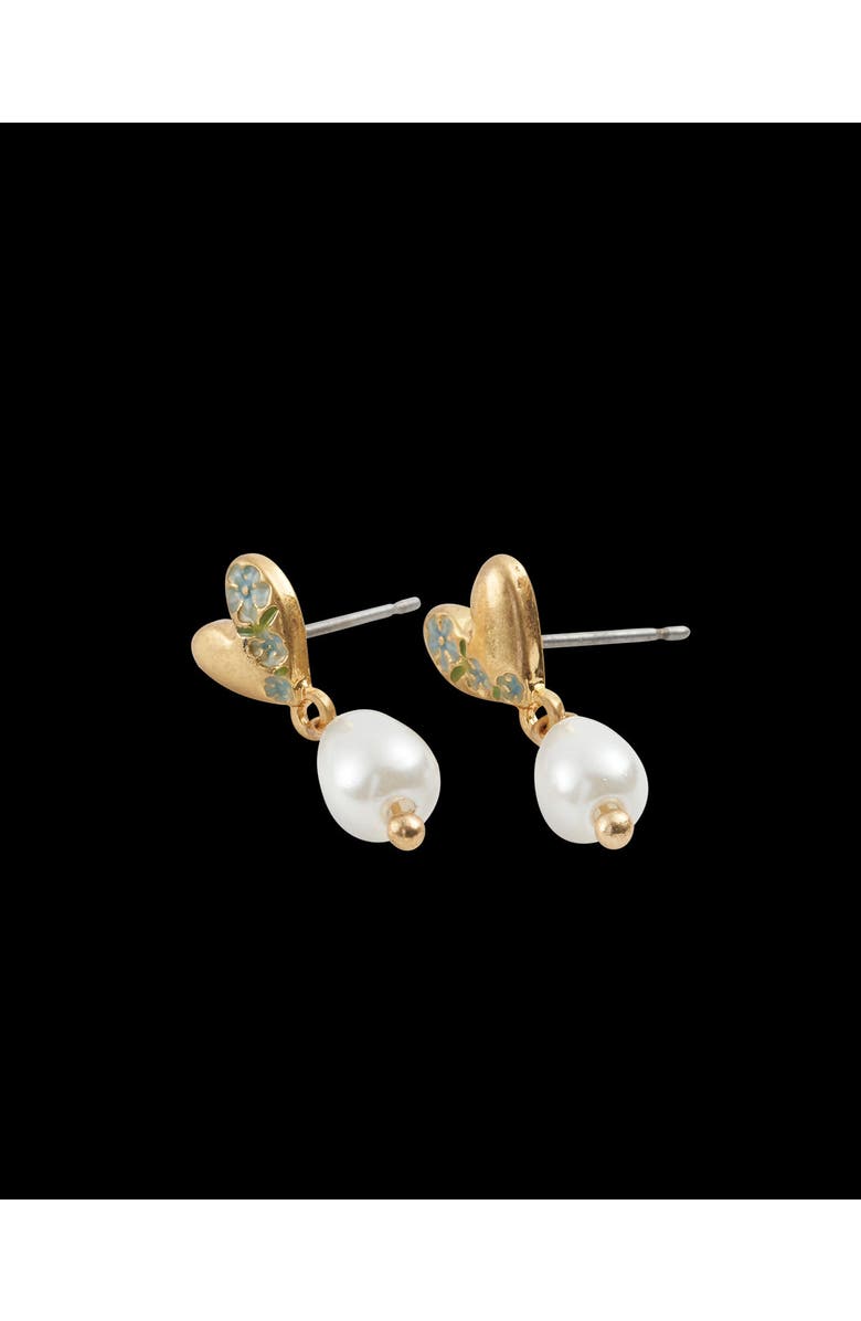 Fable England Forget-Me-Not Heart & Pearl Earrings, Alternate, color, Blue & Gold