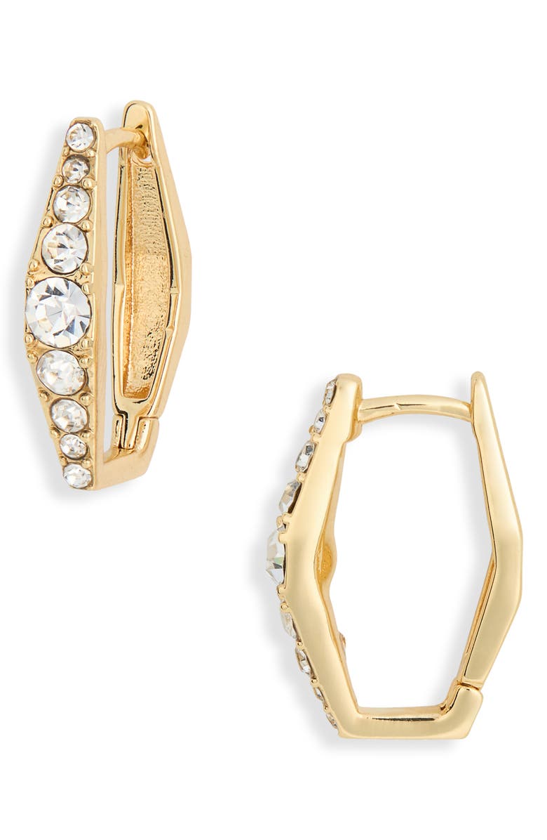 NORDSTROM RACK Cubic Zirconia Tapered Huggie Earrings, Main, color, Clear- Gold