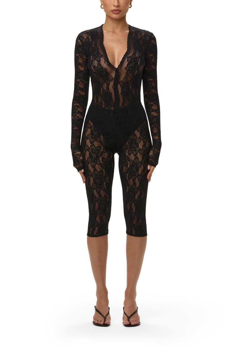 Lace Capri Leggings, Alternate, color, BLACK