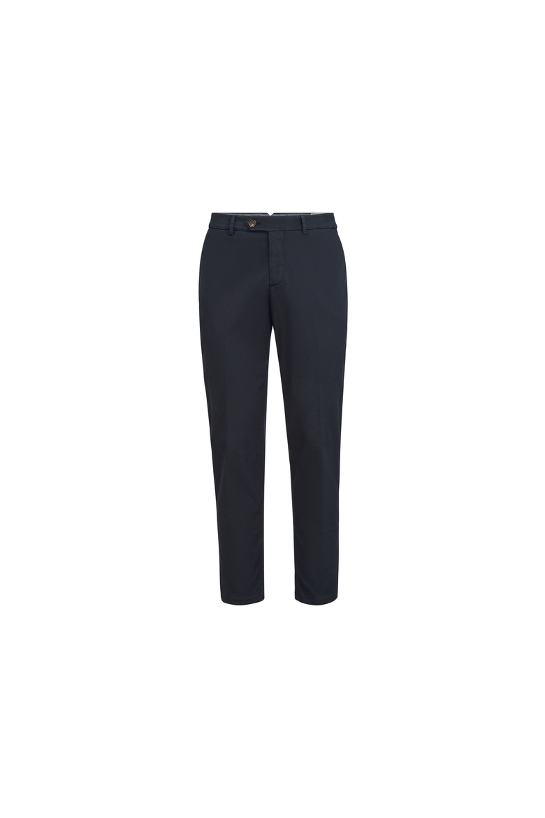 Garment-dyed Italian fit trousers in American Pima comfort cotton gabardine, Alternate, color, Navy Blue