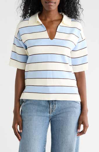 T Tahari Stripe Short Sleeve Polo Sweater
