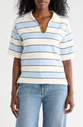 T Tahari Stripe Short Sleeve Polo Sweater