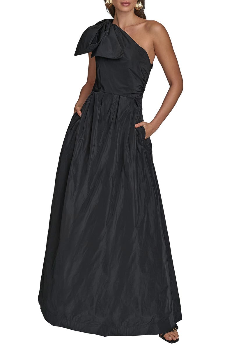 Donna Karan New York Bow One-Shoulder Gown, Main, color, Black