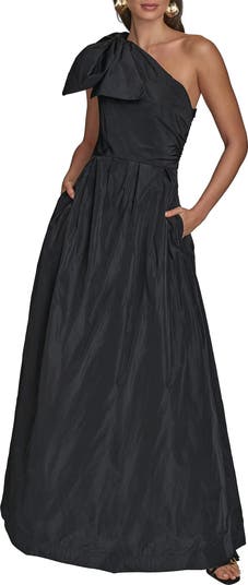 DKNY ★【ワンショルダー ガウン】Bow One-Shoulder Gown Donna Karan New York Women's Jacquard Bow-Trim One-Shoulder