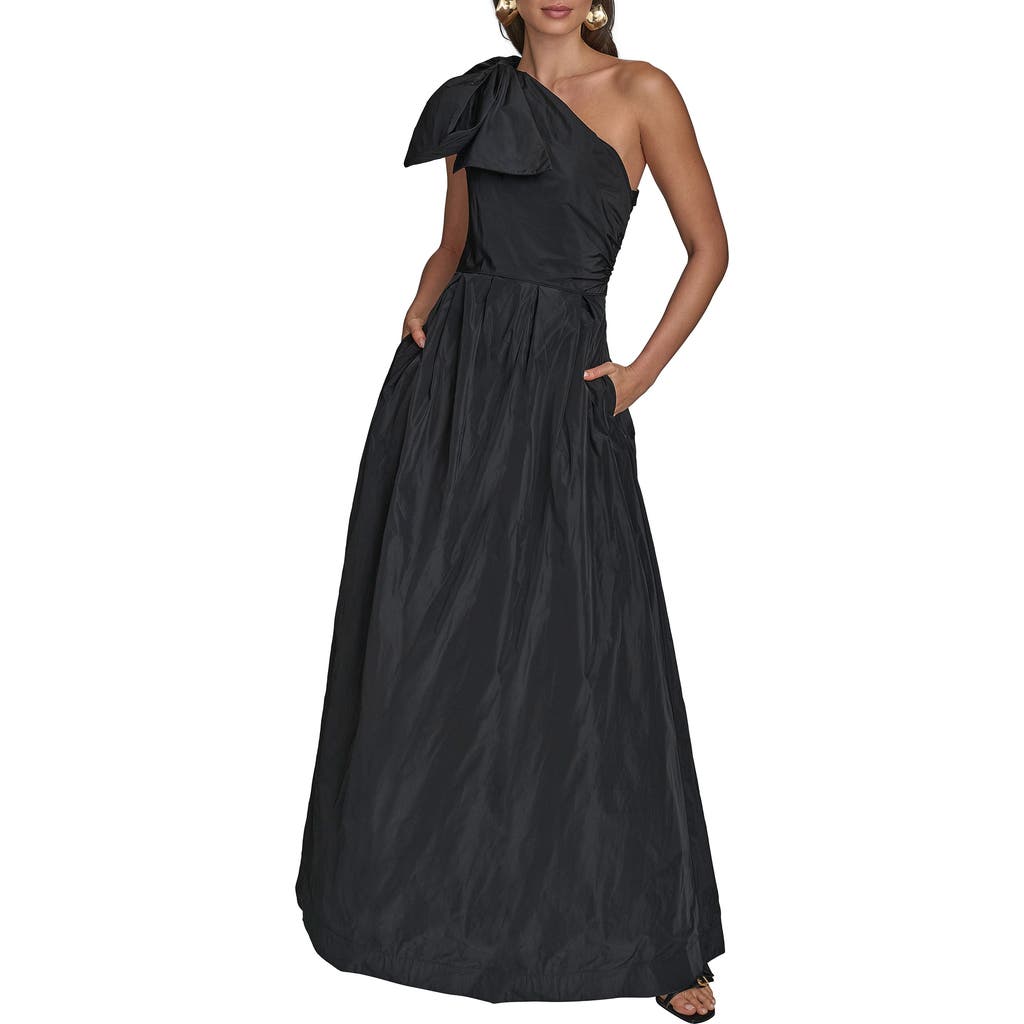 Donna Karan New York Bow One-shoulder Gown In Black