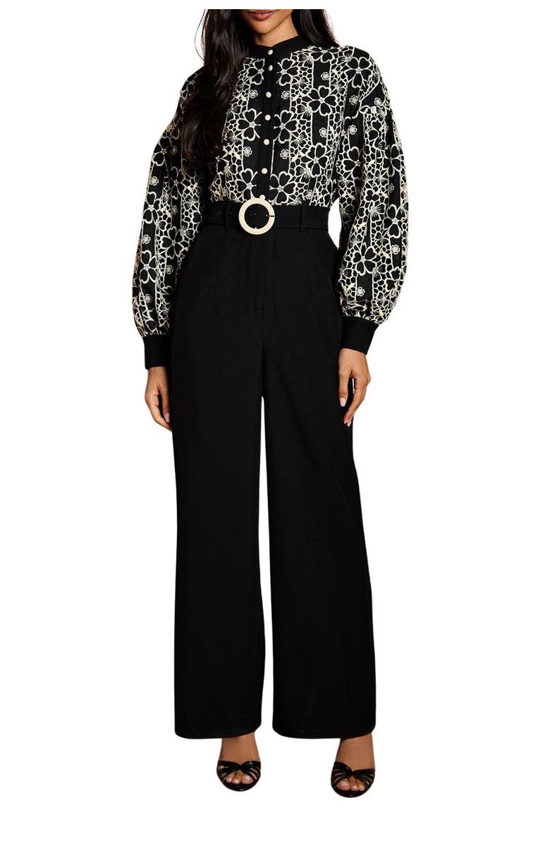 Coast Blouson Sleeve Belted Wide Leg Jumpsuit, Alternate, color, Mono