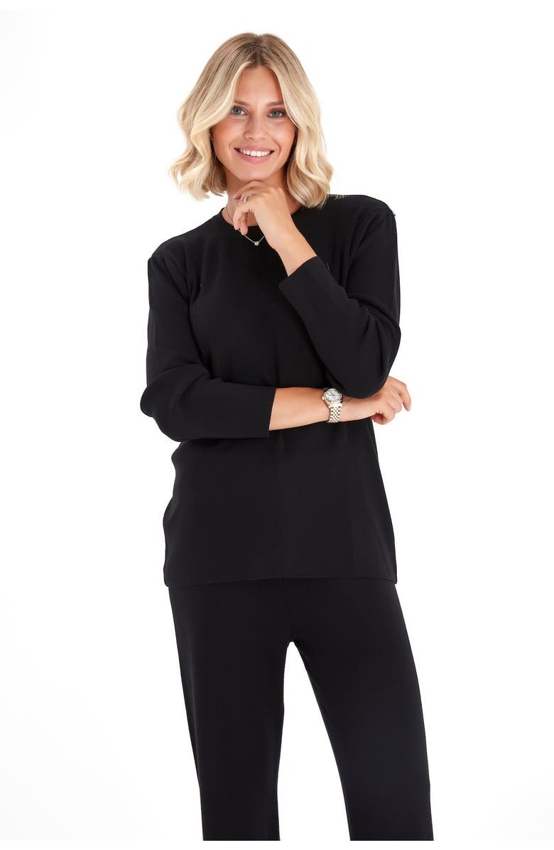 Accouchée Effortless Elegance Set with Rib Side Zip Long Sleeve Top & Lounge Pants, Alternate, color, Black