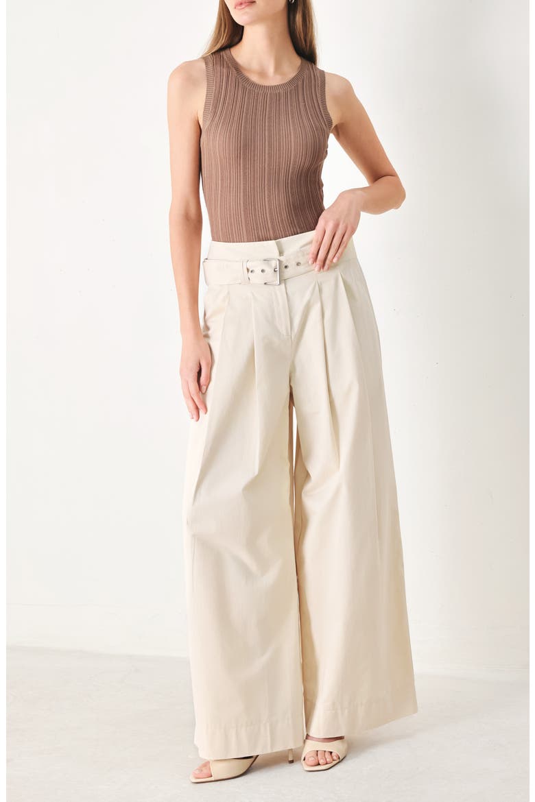 Belted Wide Leg Cotton Pants, Alternate, color, ECRU