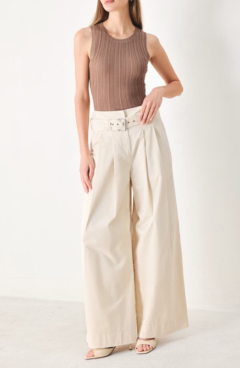 FREEMARKET Belted Wide Leg Cotton Pants, Alternate, color, Ecru
