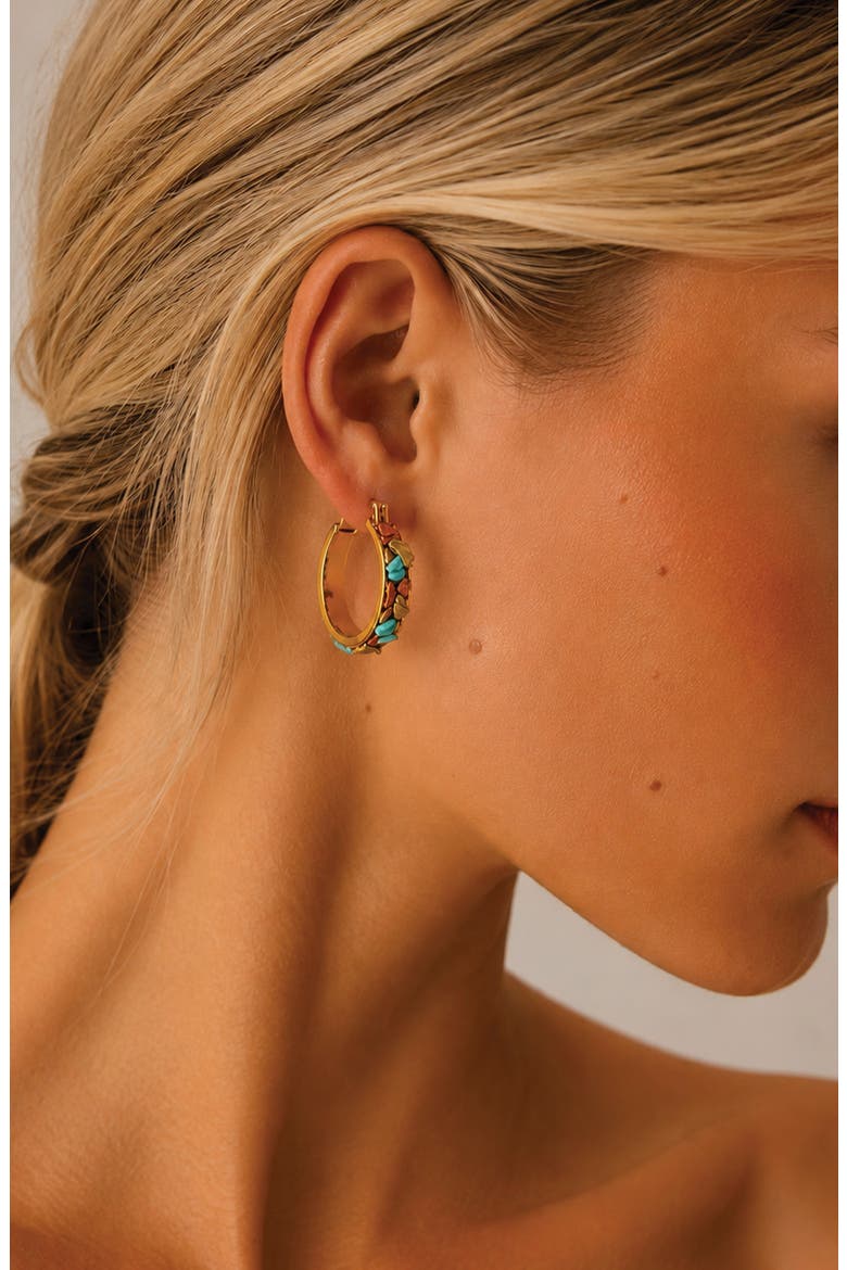 Turquoise Hoop Earrings, Alternate, color, GOLD