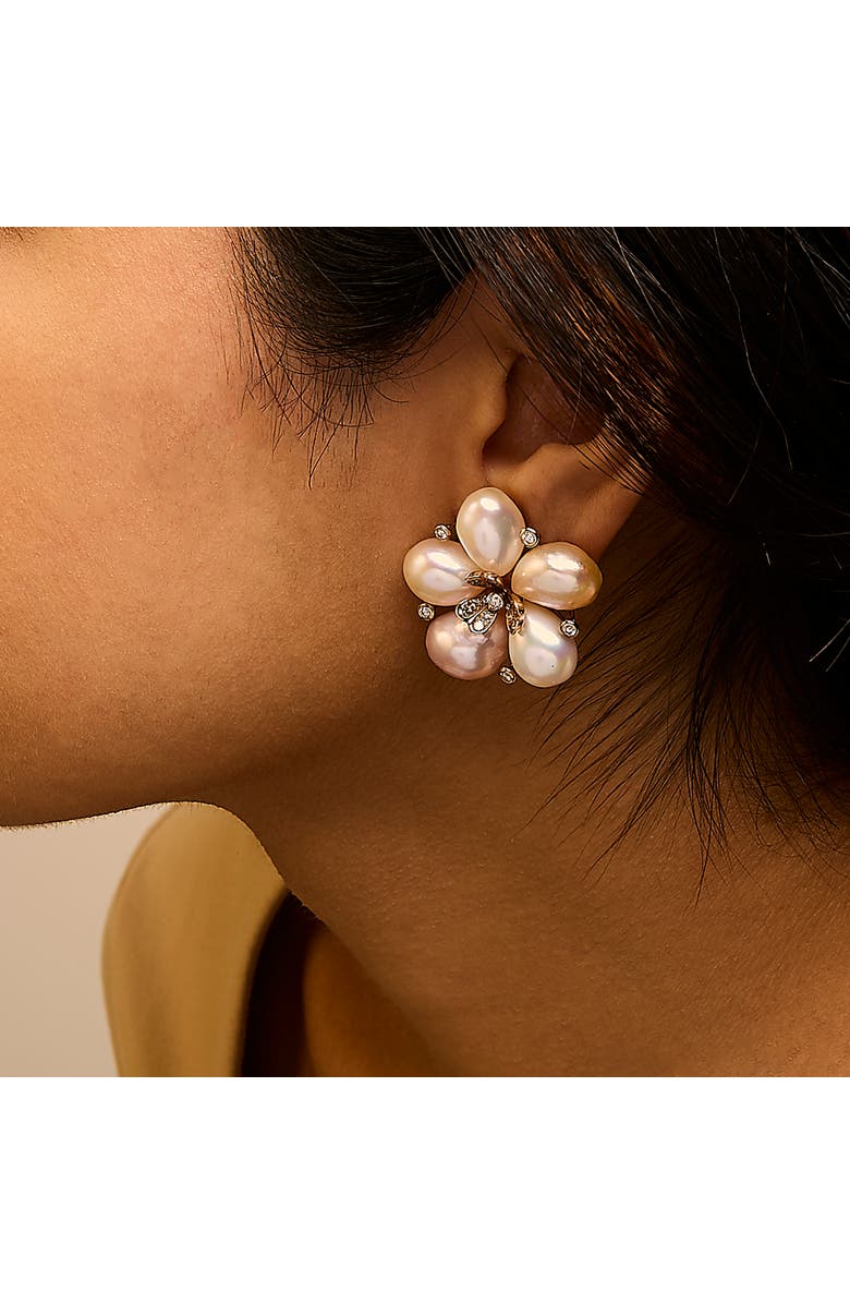 Haus of Brilliance 18K Rose Gold 3/8 Cttw Diamond and Freshwater Pearl Blossom Stud Earrings, Alternate, color, Pink