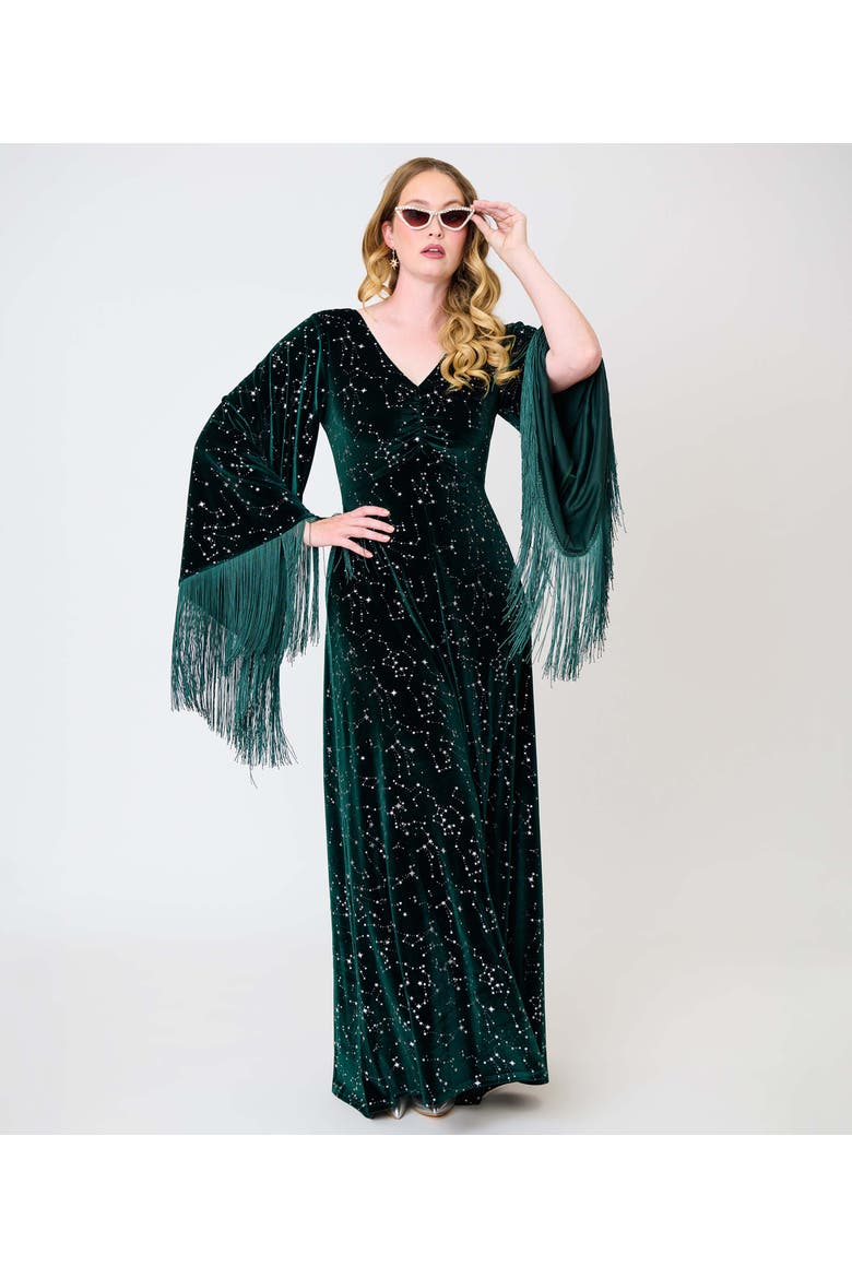 Stevie Maxi Dress, Alternate, color, Green w/ Stars Ruched