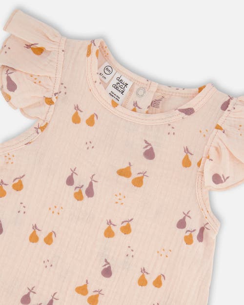 Deux Par Deux Baby Girl's Printed Muslin One Piece Romper Peach With Pears In Peach With Pears Print