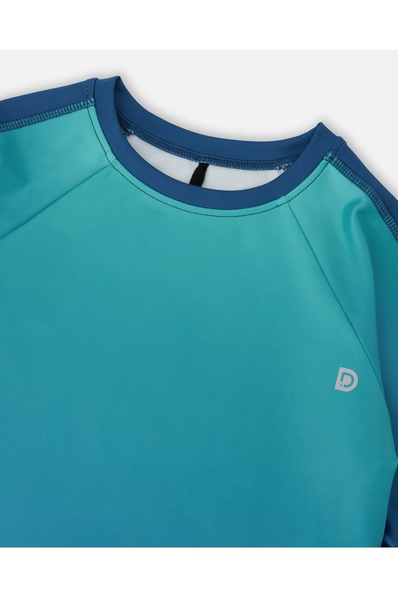 Short Sleeve Athletic Top Gradient in Recycled Polyester, Alternate, color, Teal Gradient