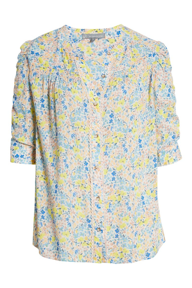 Smocked Elbow Sleeve Blouse, Alternate, color, BLUSH/ SKYWAY MULTI