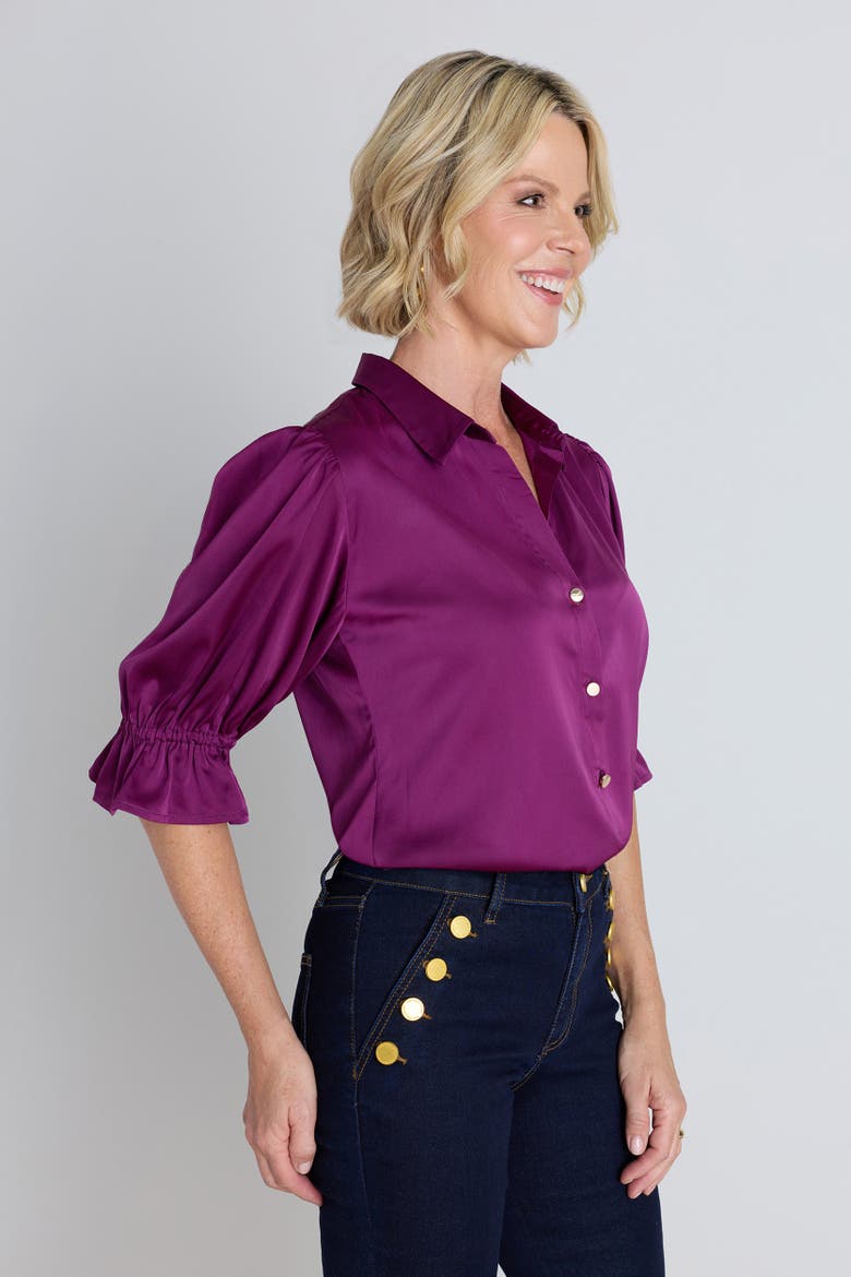 Cindy Ruffle Sleeve Blouse, Alternate, color, Mulberry