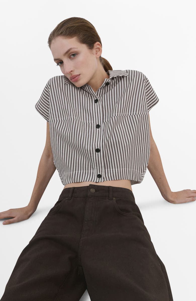 MANGO Stripe Short Sleeve Crop Button-Up Shirt, Alternate, color, 
