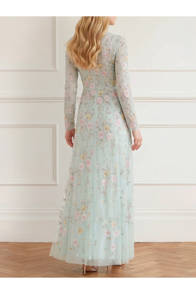 Garden Rose Long Sleeve Maxi Gown, Alternate, color, Sea Mist/Pastel Mint