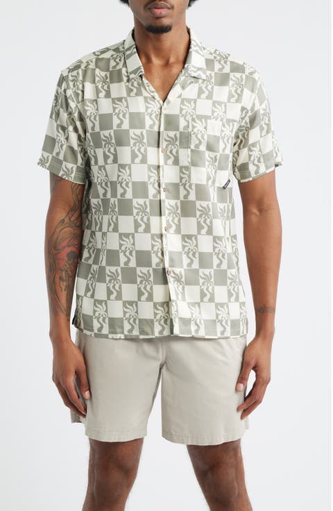 Print Short Sleeve Button-Up Camp Shirt