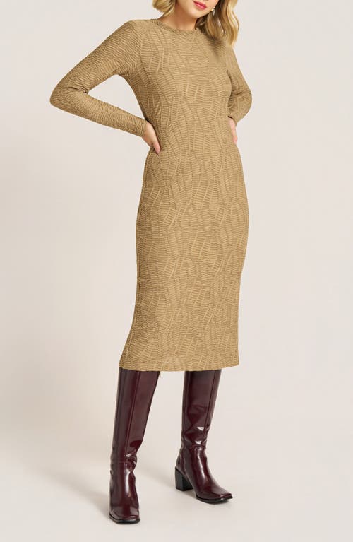 Matty M . Jasper Texture Long Sleeve Midi Dress In Brown