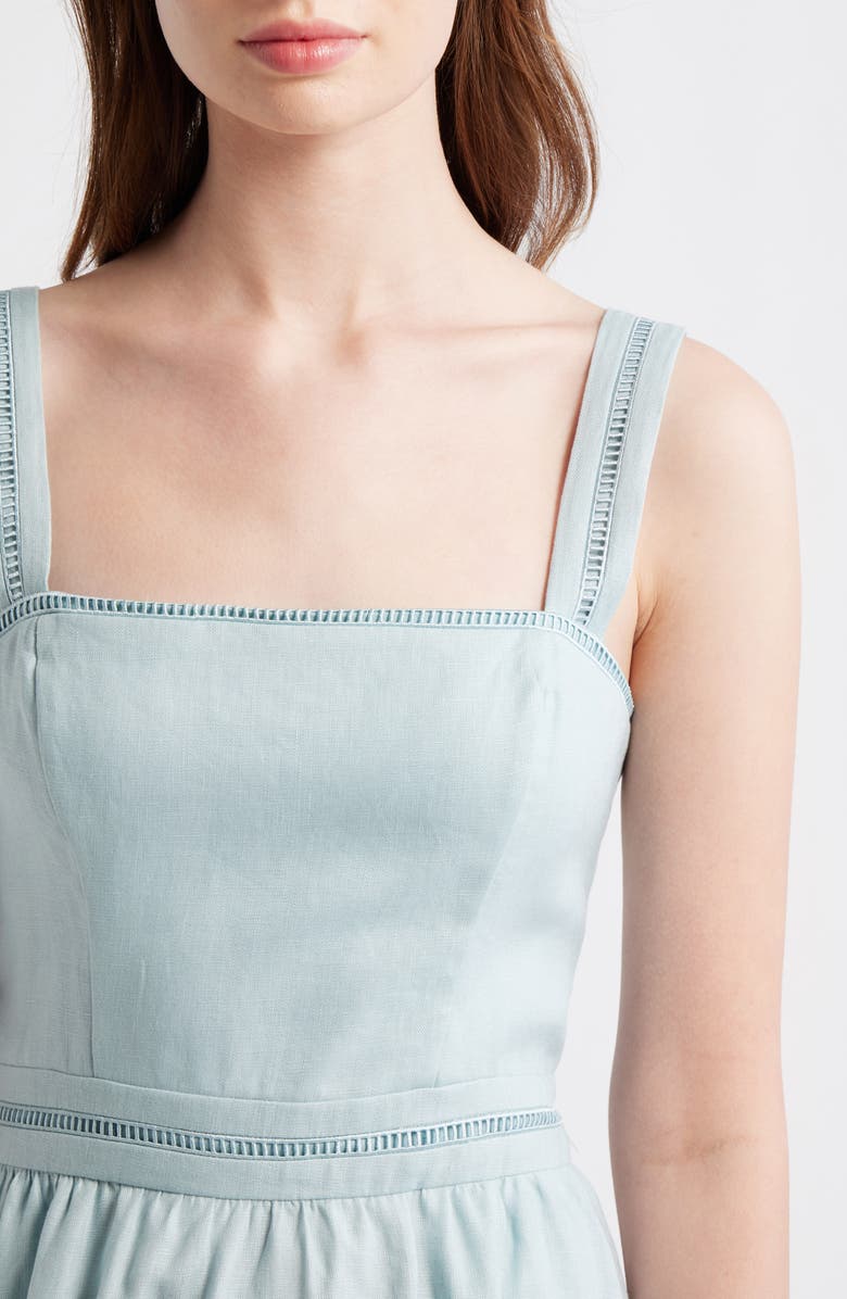 Reformation Everett Embroidered Linen Sundress, Alternate, color, Aquamarine