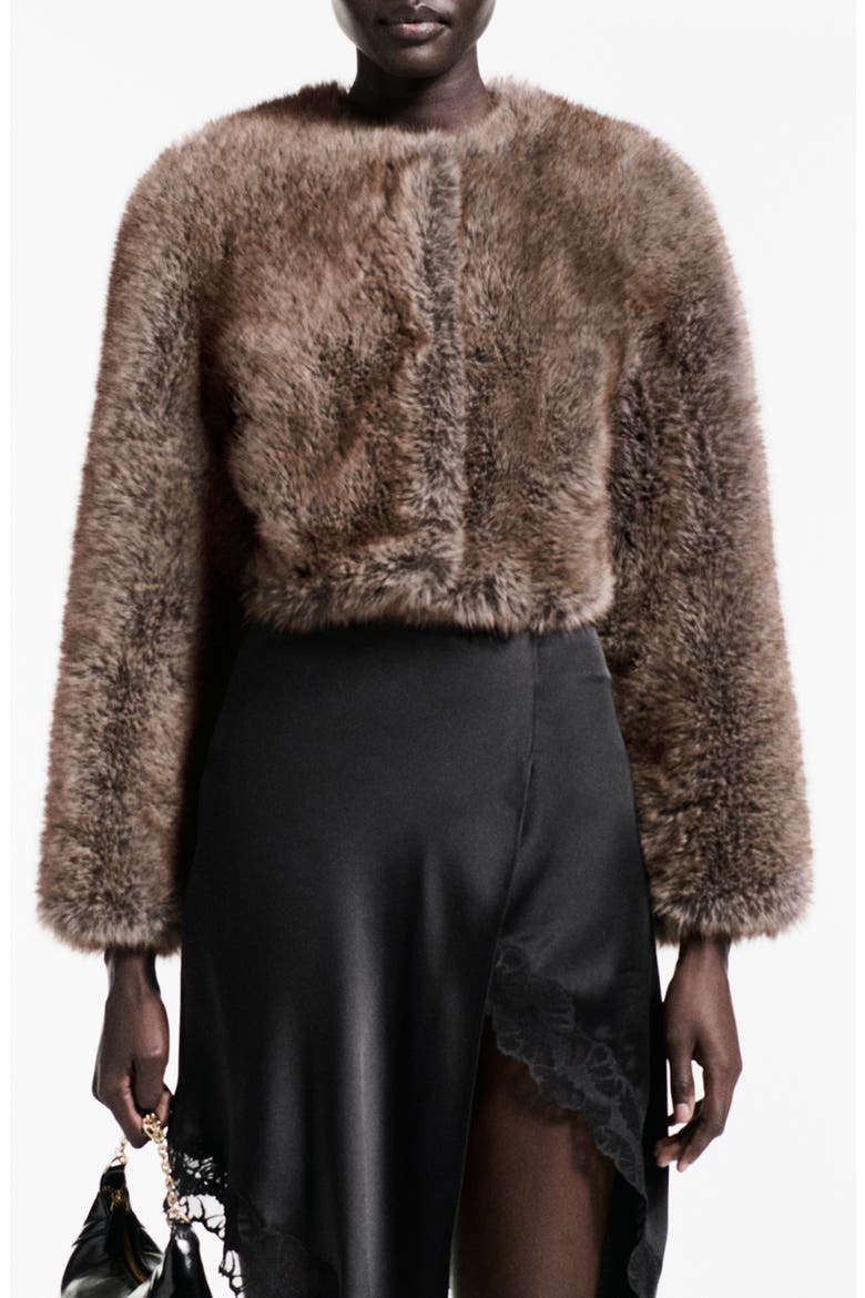 Boleta Faux Fur Crop Jacket, Main, color, BEIGE