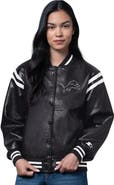 STARTER Women's Starter  Black Detroit Lions High Heat Vegan Leather Full-Snap Varsity Jacket