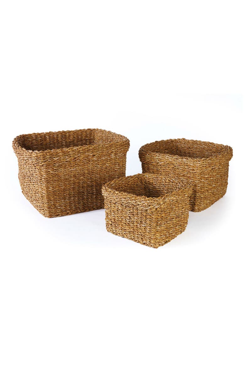 Seagrass Square Baskets With Cuffs Set of 3, Main, color, Beige