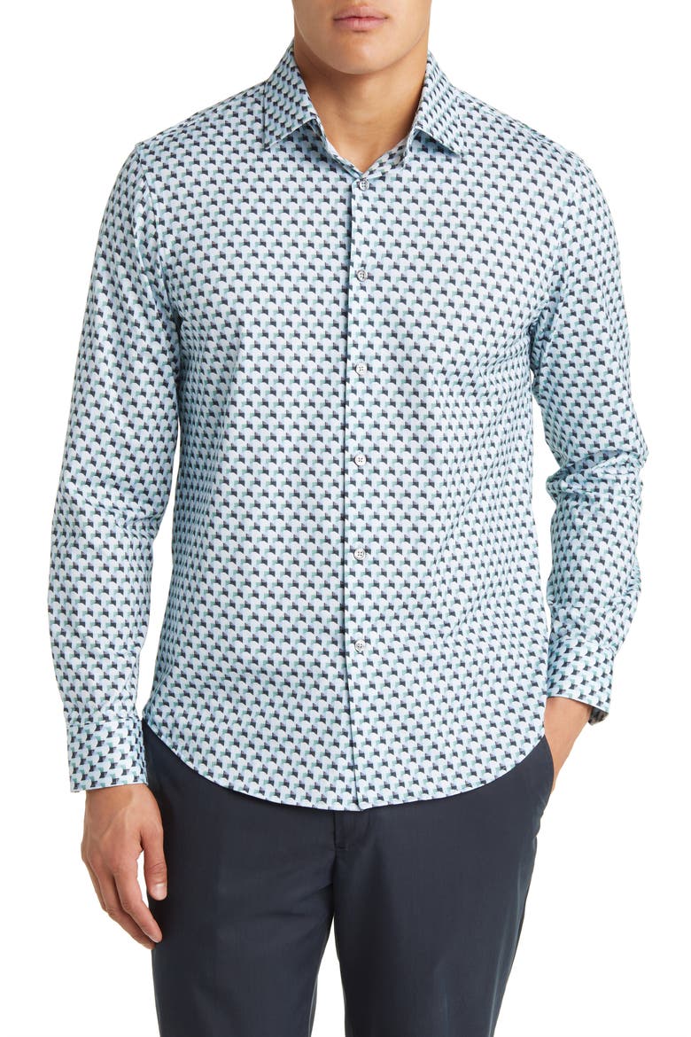 James OoohCotton® Abstract Print Button-Up Shirt, Main, color, JADE