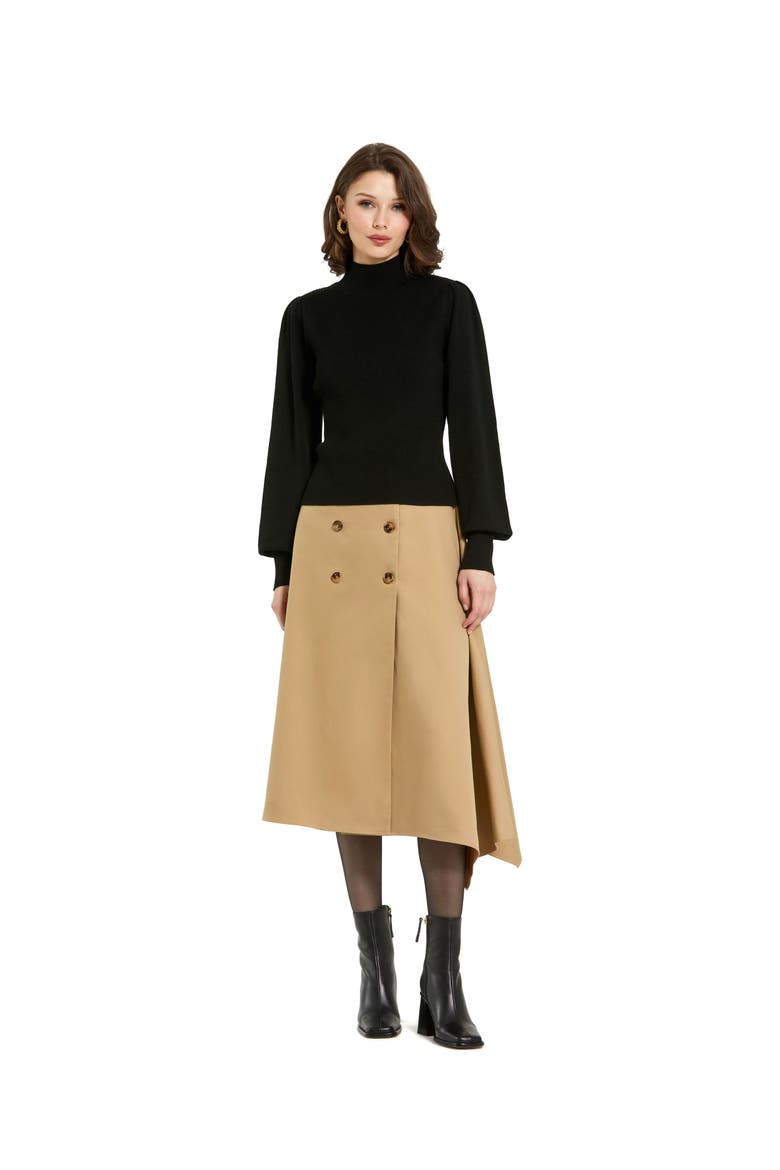 Ribbed Knit Balloon Sleeve Turtle Neck Sweater, Alternate, color, Black