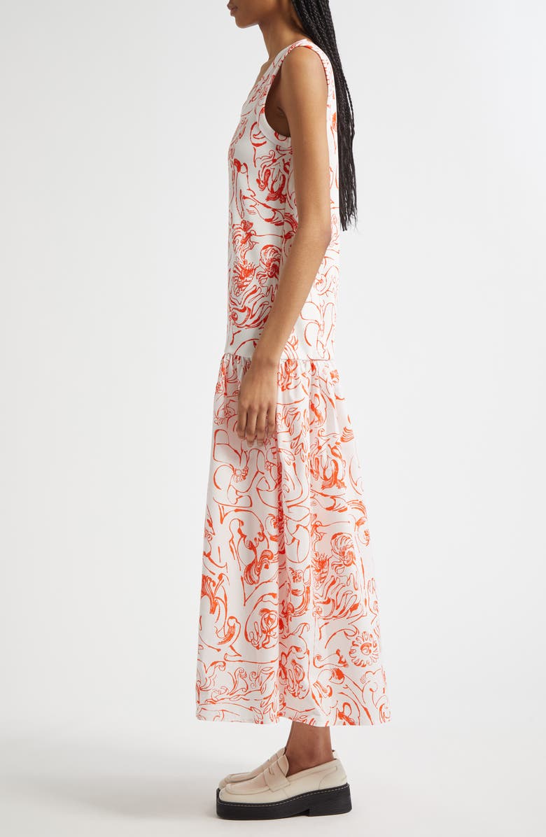 Marimekko Taide Cactis Drop Waist Dress, Alternate, color, White Red