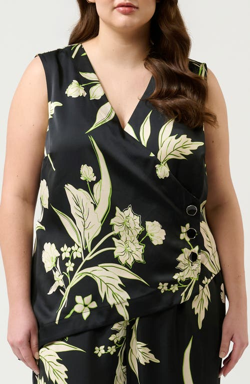 Estelle Baia Floral Sleeveless Button-up Top In Black