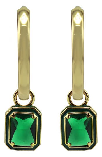 Panacea Crystal Drop Hoop Earrings In Green