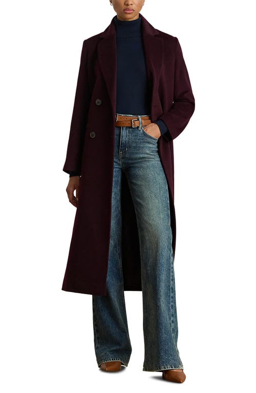 Ralph Lauren Lauren Double Breasted Wool Blend Reefer Coat In Burgundy