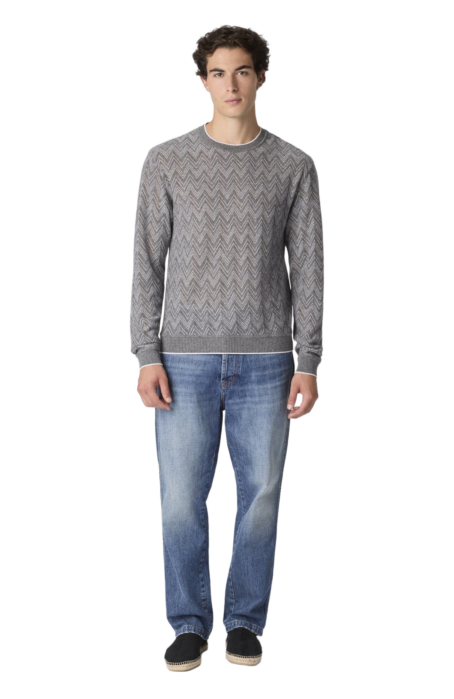Crew-neck Cashmere Pullover With Zigzag Pattern