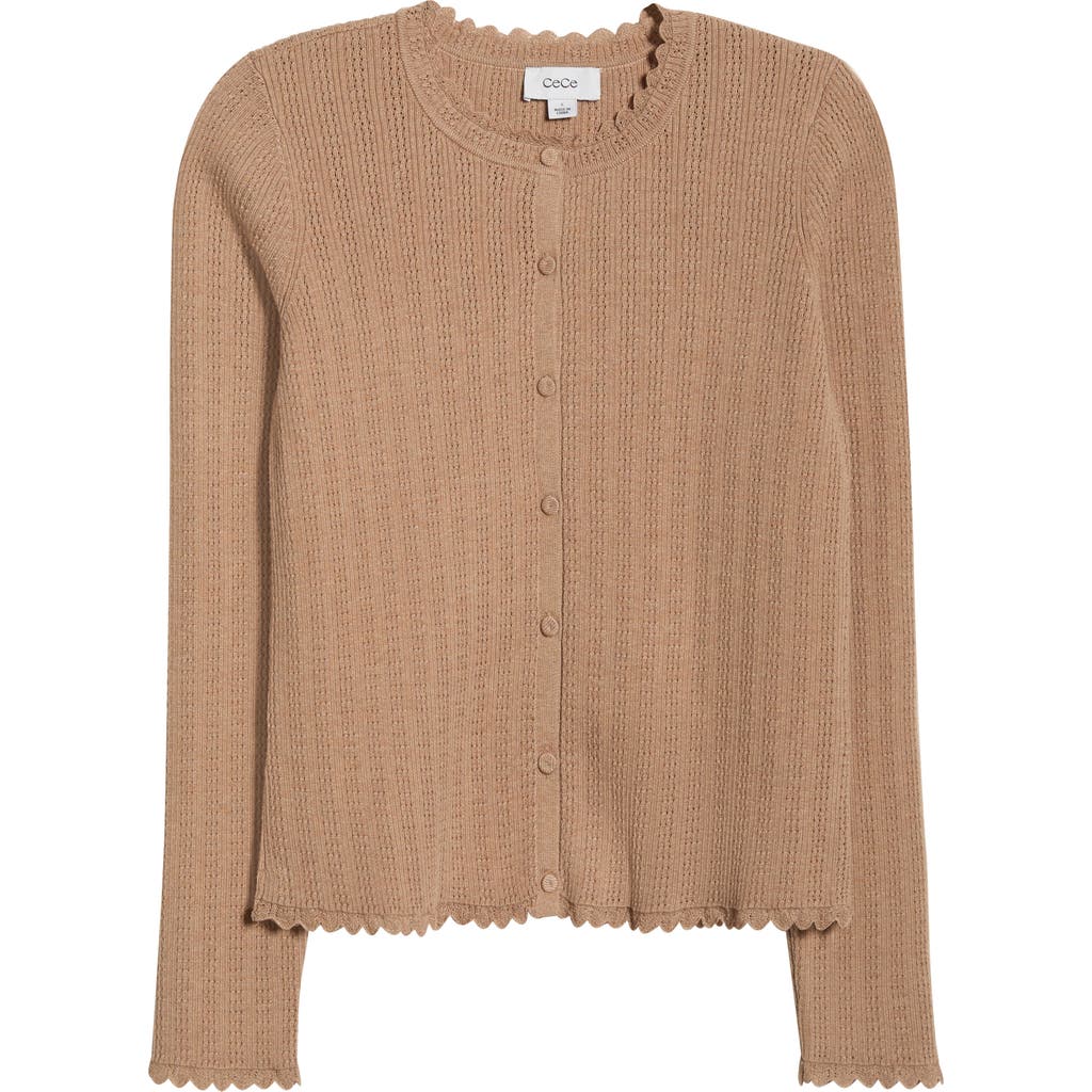 Cece Pointelle Cardigan In Brown